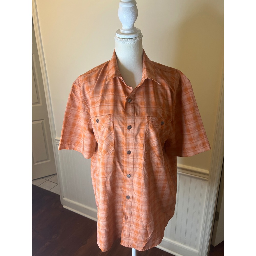 Orvis Mens Orange Plaid Short Sleeve Button Up Shirt Classic Collection Medium